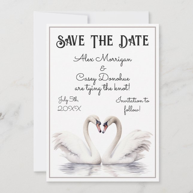 Swan Couple Save the Date Einladung (Vorderseite)