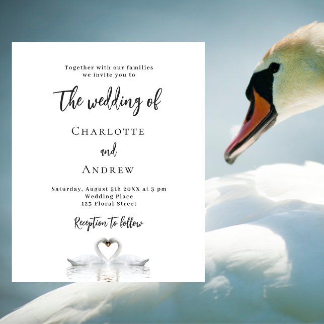 Swan Ehepaar mit weißem Budget Hochzeitseinladung Flyer (Von Creator hochgeladen)