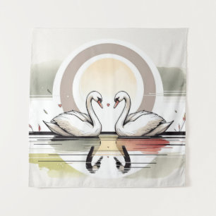 Swan Embrace in Dusk Wandteppich