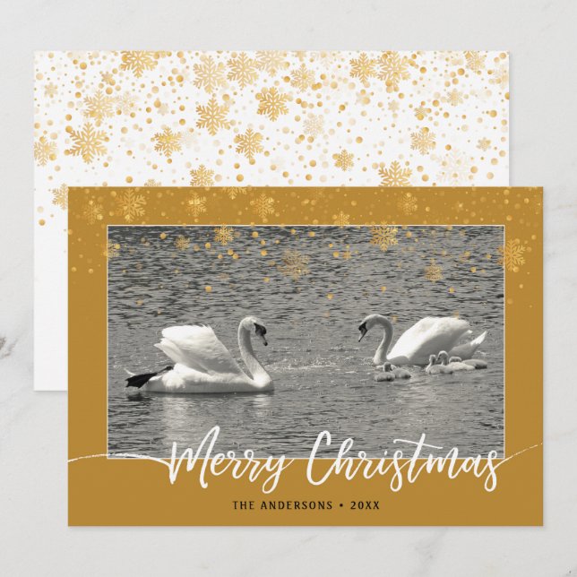 Swan Family Frohe Weihnachts-Flat Card (Vorne/Hinten)