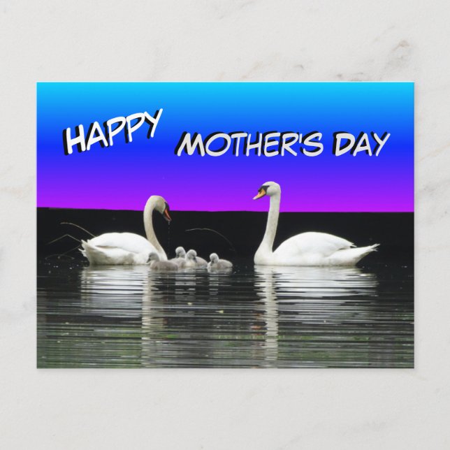 Swan Family Happy Mother Day Postcard Postkarte (Vorderseite)