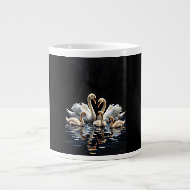 Swan Family on Black Lake Artwork Jumbo-Tasse (Vorderseite)