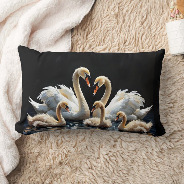 Swan Family on Black Lake Artwork Lendenkissen (Decke)