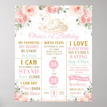 Swan Floral 1. Geburtstag Meilenstein Geburtsständ