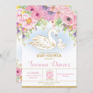 Swan Floral Baby Dusche Einladung Mädchen