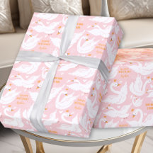 Swan Girl Birthday Name Pink Wrapping Paper