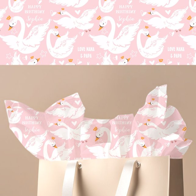 Swan Girl Geburtsname Rosa Weiß Seidenpapier (Swan Girl Birthday Name Pink White Tissue Paper)