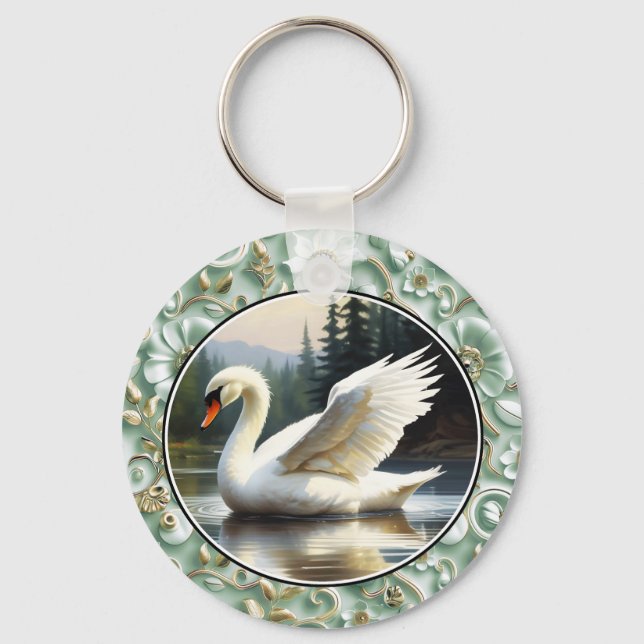 Swan Glides Gracefully on Lake Schlüsselanhänger (Vorderseite)