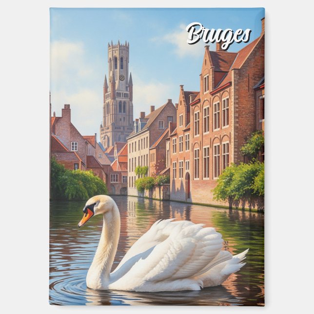 Swan in Bruges Belgium Travel Souvenir Magnet (Vorderseite)