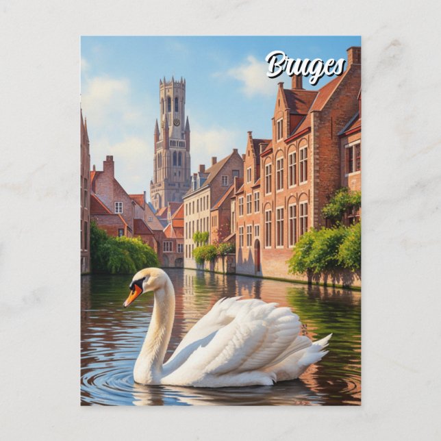Swan in Brügge Belgium Reisen Souvenir Postkarte (Vorderseite)