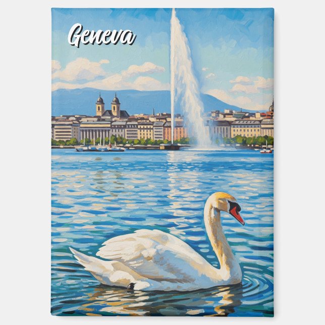 Swan in Geneva Switzerland Travel  Magnet (Vorderseite)