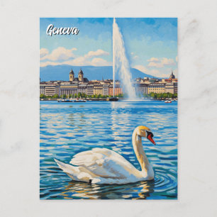 Swan in Genf Schweiz Reise Postkarte