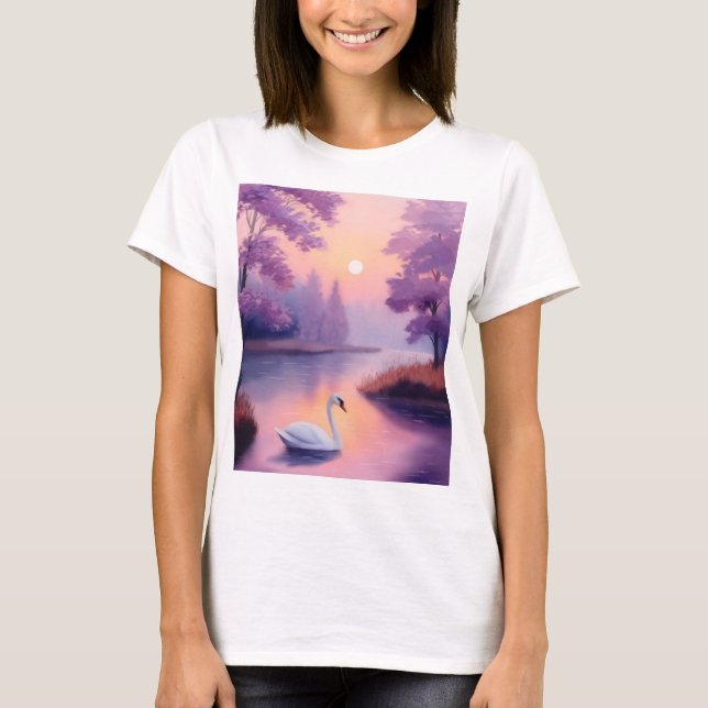 swan in pond at sunset T-Shirt (Vorderseite)
