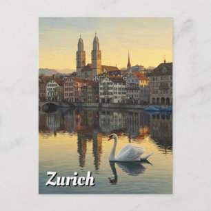Swan in Zürich Schweiz Reisen Postkarte