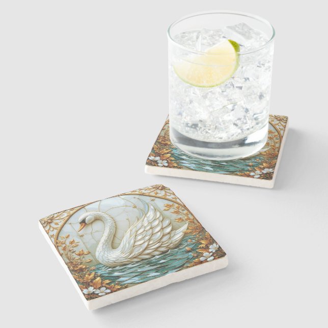 Swan Jewel Tones Hartglas #1 Steinuntersetzer (Seitenansicht)