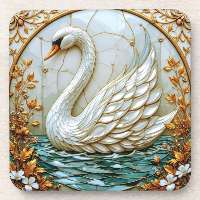 Swan Juwel Töne Buntglas Getränkeuntersetzer (Vorderseite)
