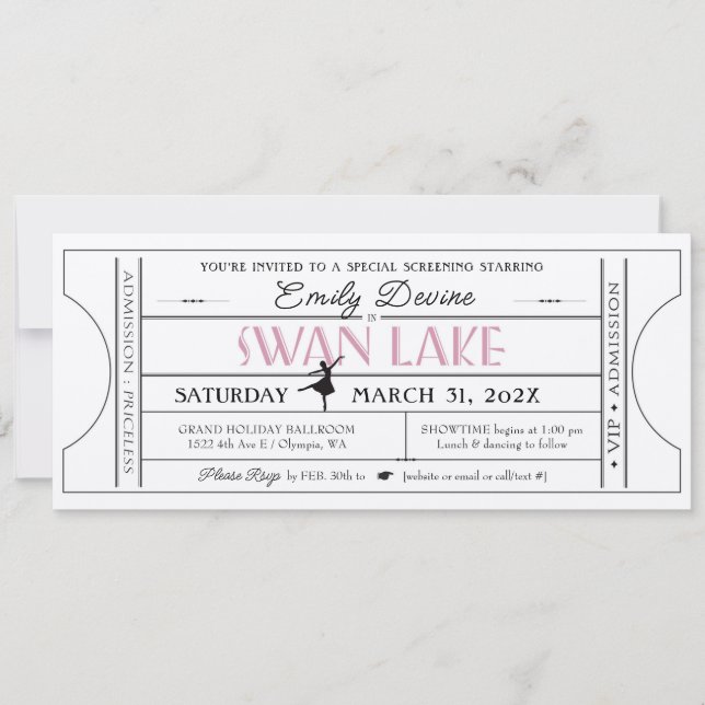 Swan Lake Birthday Party Ticket Einladung (Vorderseite)