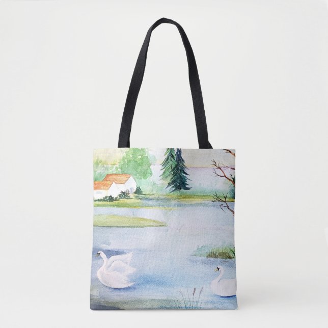 Swan Lake Watercolor Tasche (Vorderseite)