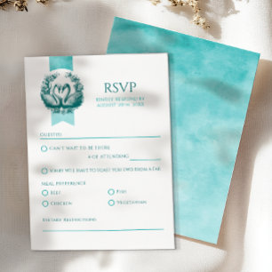 Swan Lake Wedding RSVP Card   Aquamarine Liebesvög Karte