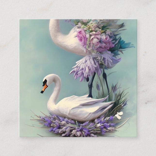 Swan Lavender und Aquamarine Blume Hintergrund Quadratische Visitenkarte (Vorderseite)
