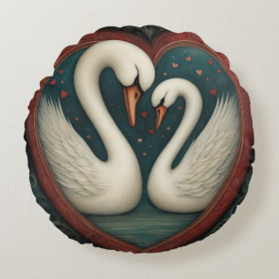 Swan Liebe 1 Rundes Kissen