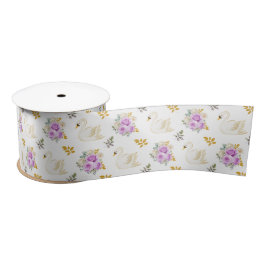 Swan Lila und Gold Floral Rose Satinband