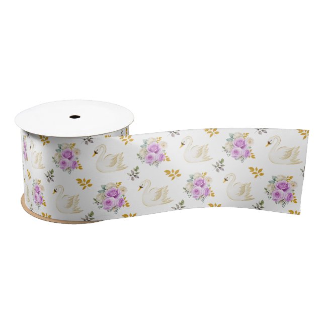 Swan Lila und Gold Floral Rose Satinband (Spule)
