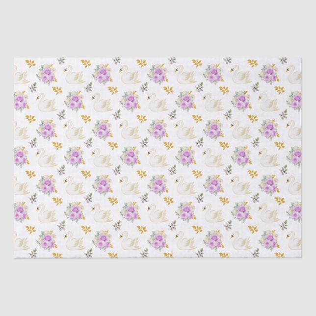 Swan Lila und Gold Floral Rose Seidenpapier (Vorderseite)