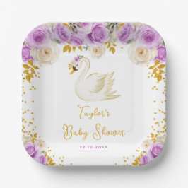 Swan Lila und Gold Rose Kinderdusche Pappteller