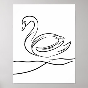 Swan Line Art Poster   Irish River Wildlife