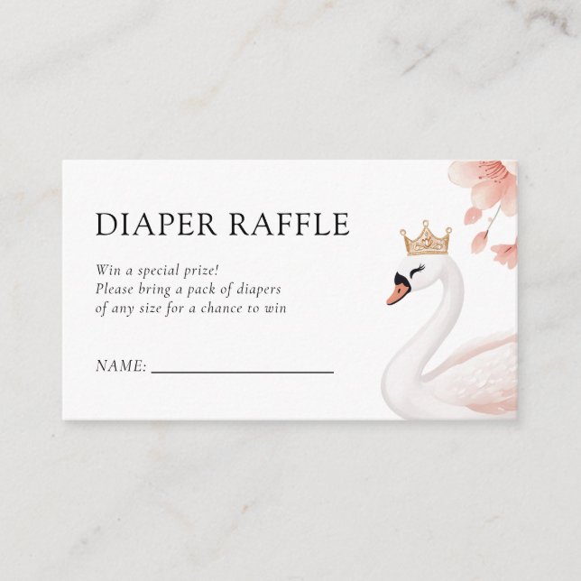 Swan Little Princess Baby Duwer Windel Raffle Begleitkarte (Vorderseite)