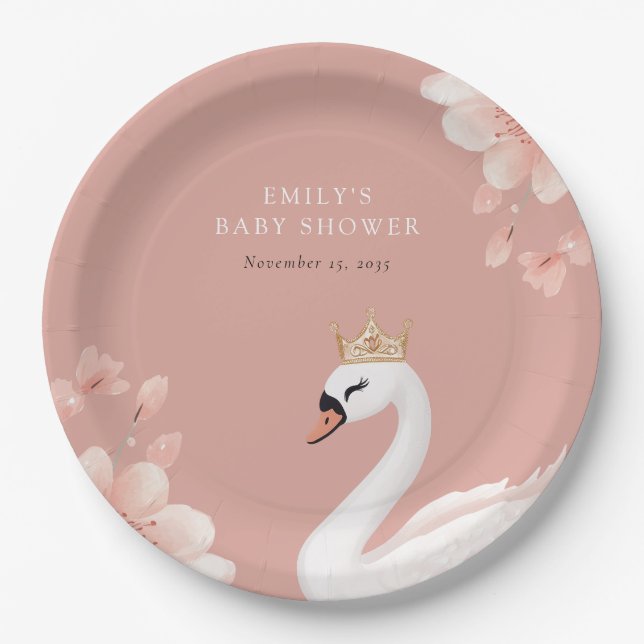 Swan Little Princess Baby Shower Pappteller (Vorderseite)
