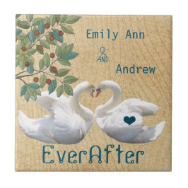 Swan Love Birds Wood Grain Ever After Anniversary Fliese