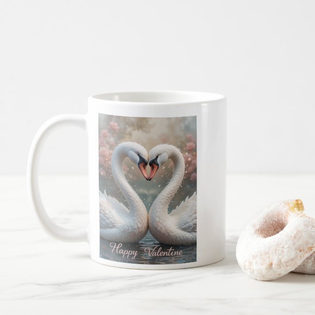 Swan Love Valentine Elegant Romantic Bird  Kaffeetasse (Mit Donut)