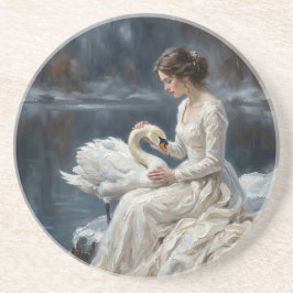 Swan Maiden Winter Lake Romance Fantasy Art Getränkeuntersetzer