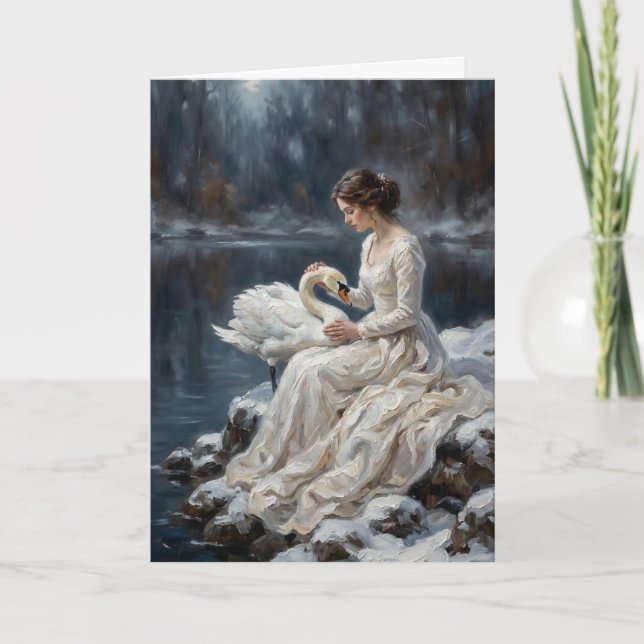 Swan Maiden Winter Lake Romance Fantasy Art Karte (Vorderseite)