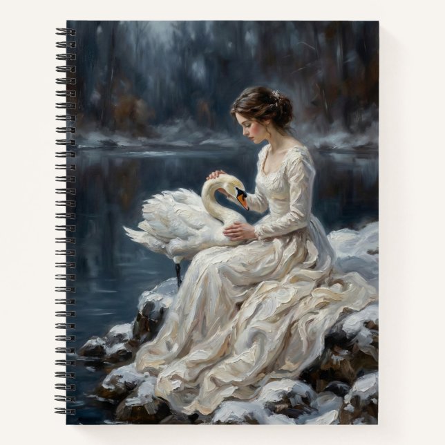 Swan Maiden Winter Lake Romance Fantasy Art Notizbuch (Vorderseite)