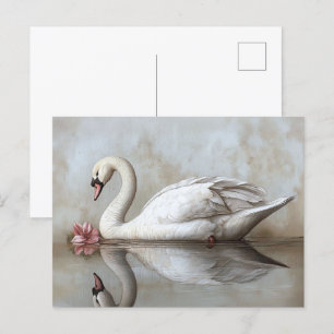 Swan mit einem Blume-Gemälde in Rosa Postkarte