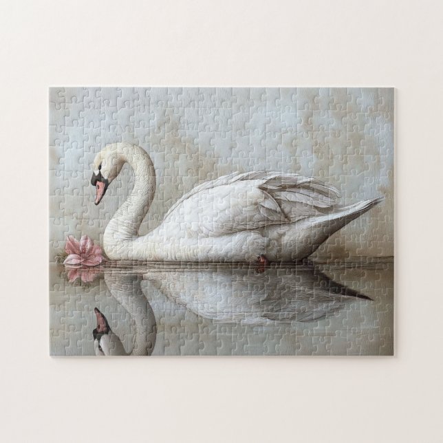Swan mit einem Blume-Gemälde in Rosa Puzzle (Horizontal)