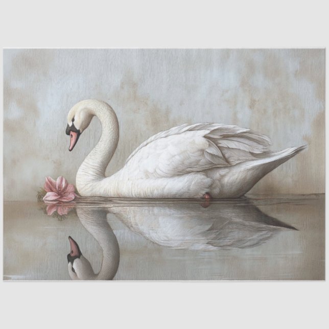 Swan mit einem farbenfrohen rosa Blume-Dekoupage Seidenpapier (Vorderseite)