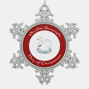 Swan mit Heiligem Siebten Tag der Weihnachtsverzie Schneeflocken Zinn-Ornament