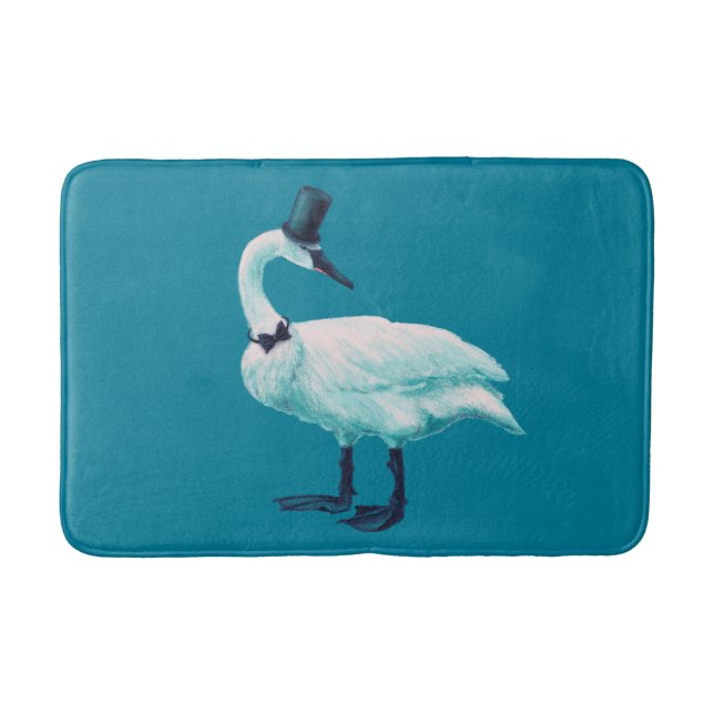 Swan mit Top Hat Quirky Funny Bird Art Badematte (Vorderseite)