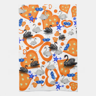 Swan Orange Hearts Kitchen Handtuch