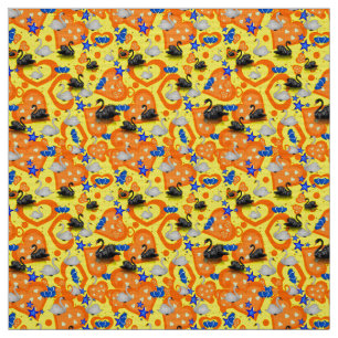 Swan Orange Hearts Yellow Fabric Stoff