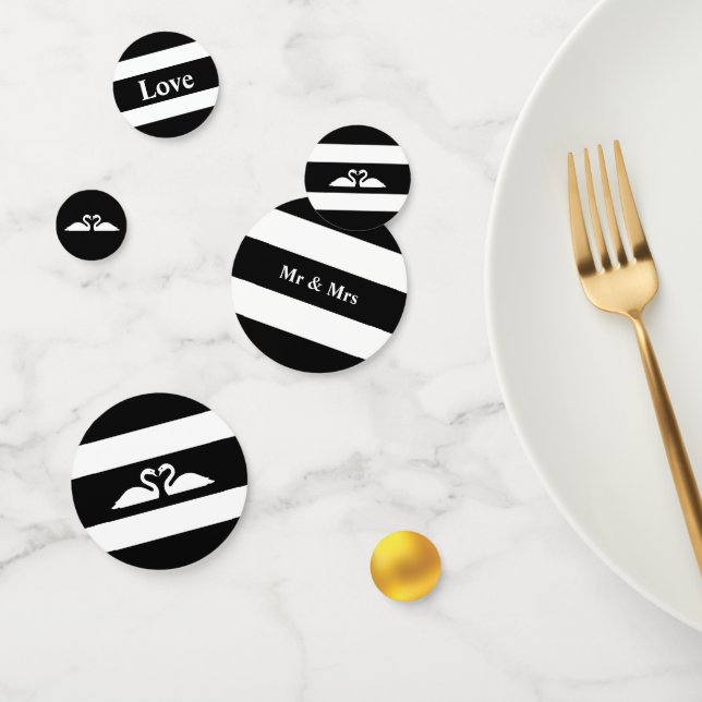 Swan-Paar auf Schwarz-Weiß-Hochzeit Konfetti (Gruppe)