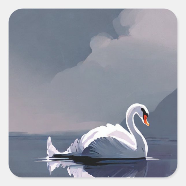 Swan Painting Quadratischer Aufkleber (Vorderseite)