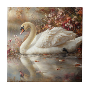 Swan Pastel Autumn Foliage Painting Fliese