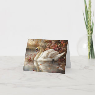 Swan Pastel Autumn Foliage Painting Karte