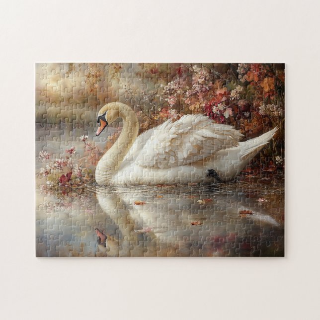 Swan Pastel Autumn Foliage Painting Puzzle (Horizontal)