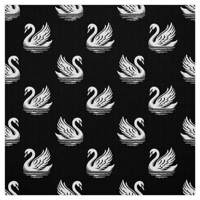 Swan Pattern 02 - Weiß auf Schwarz Stoff (Muster)